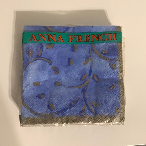 Anna French Other - Designer Anna French 20 3-ply Luncheon Napkins Clement Blue gold trim